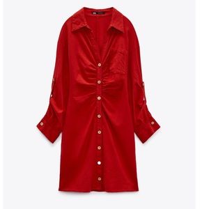 New Zara red Dress with ruching size XL